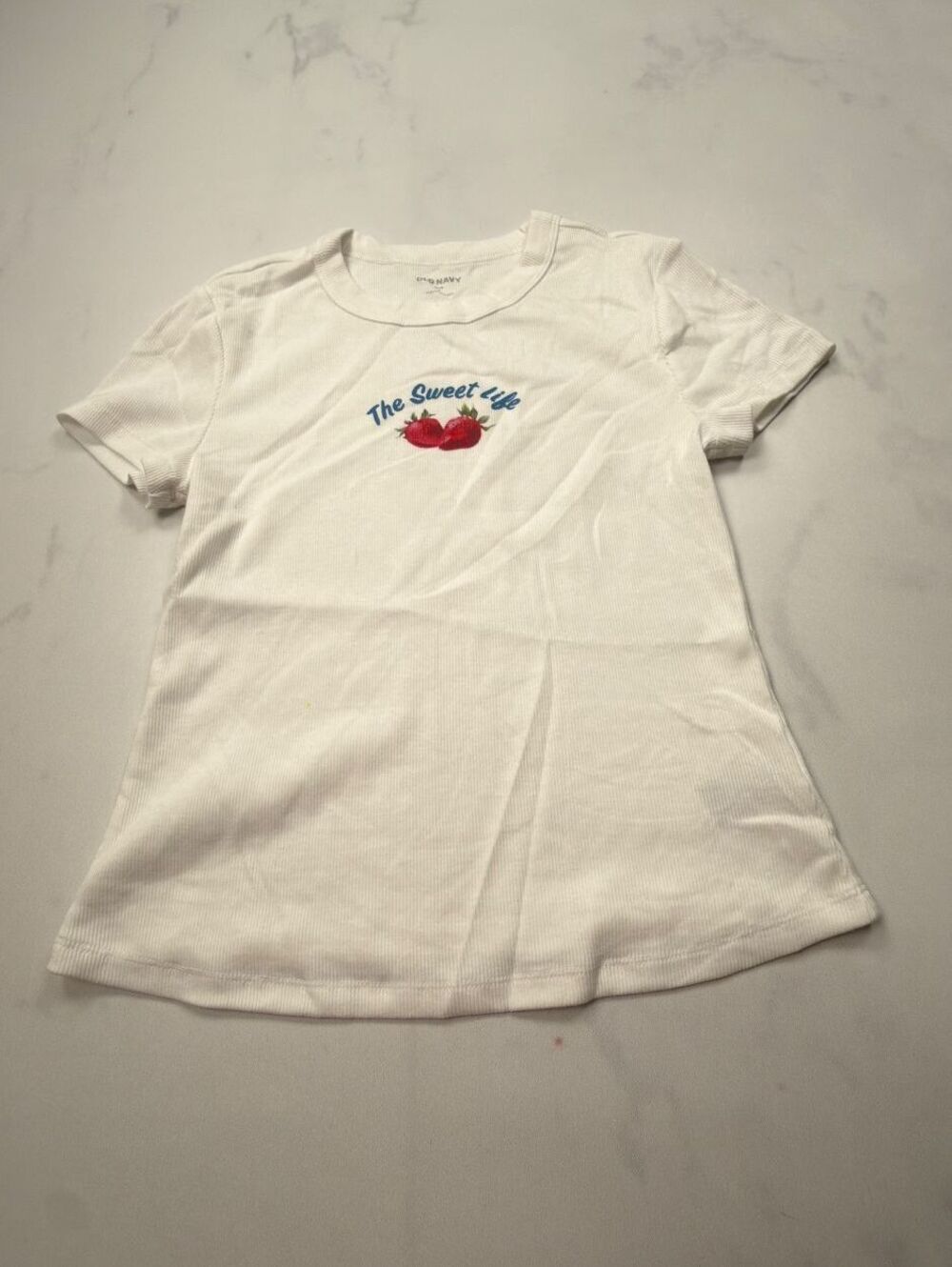 Old Navy T Snug The Sweet Life Graphic Tee White 2010s Minimalist - Womens M